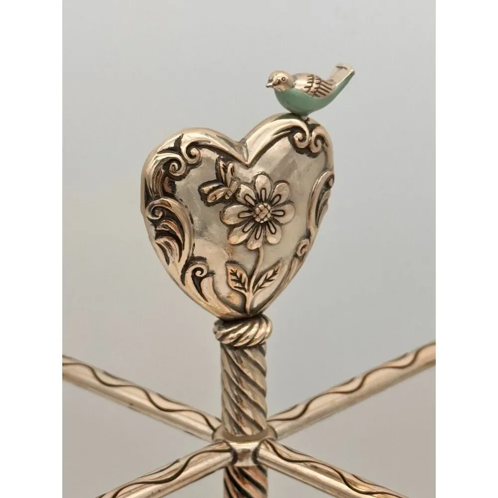 Brighton Silver Songbird Heart Jewelry Tree Stand Organizer Filigree #G80572